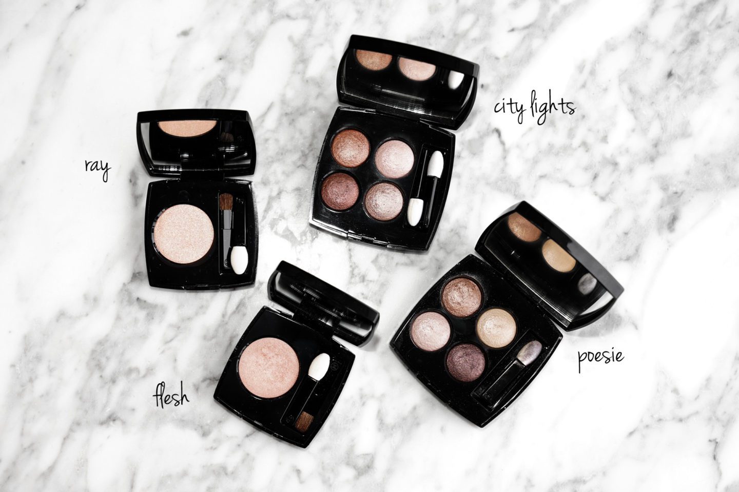 Chanel Les 4 Ombres City Lights vs Poesie, Ombre Premiere in Ray vs Flesh | Skin Glow Find