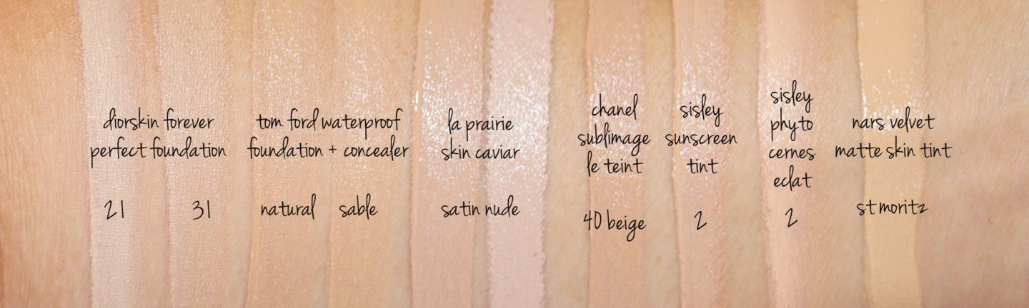 Foundation swatches via Skin Glow Find