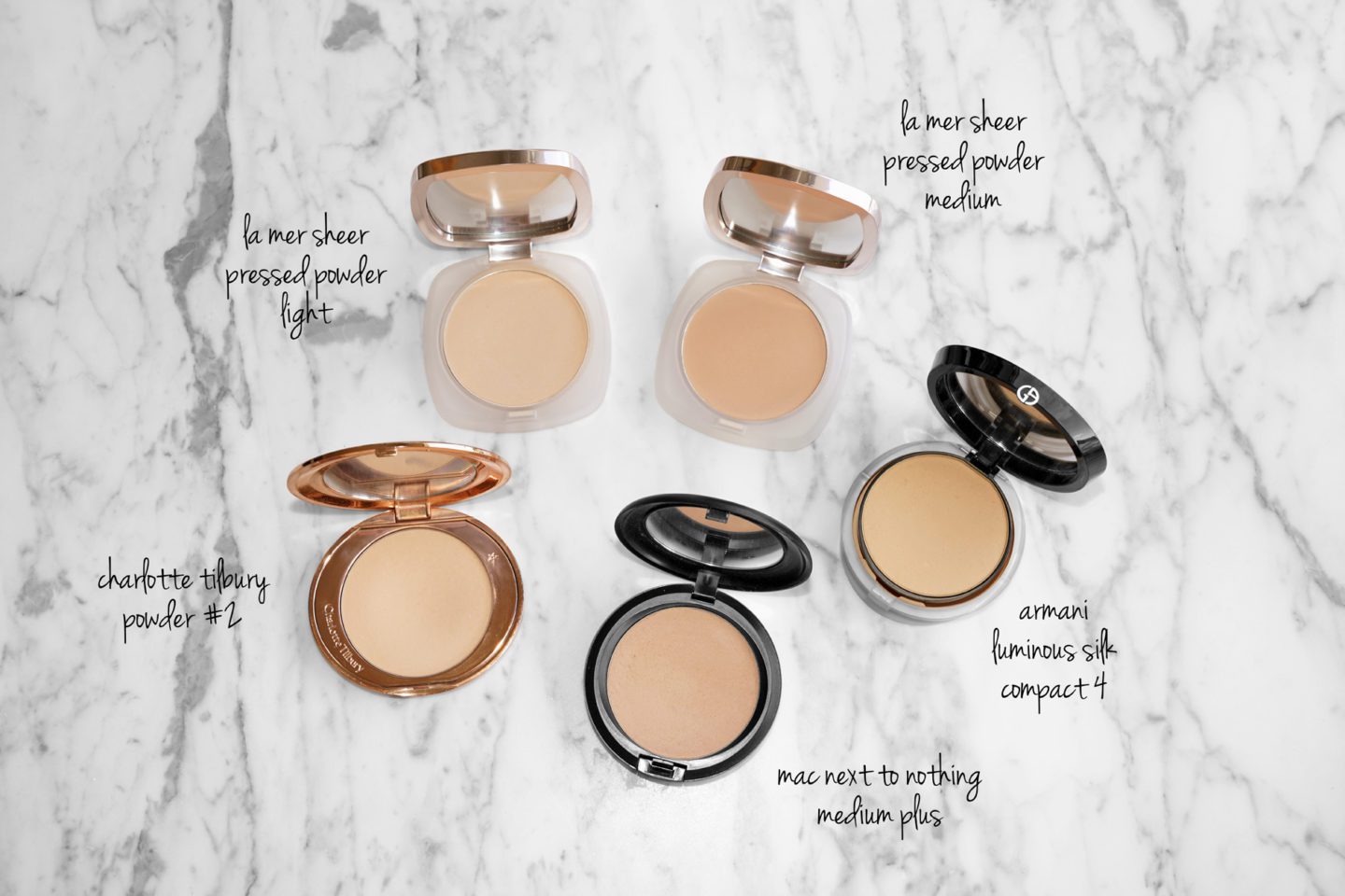 La Mer Sheer Pressed Powder vs MAC Next to Nothing and Armani Luminous Silk Powder 4