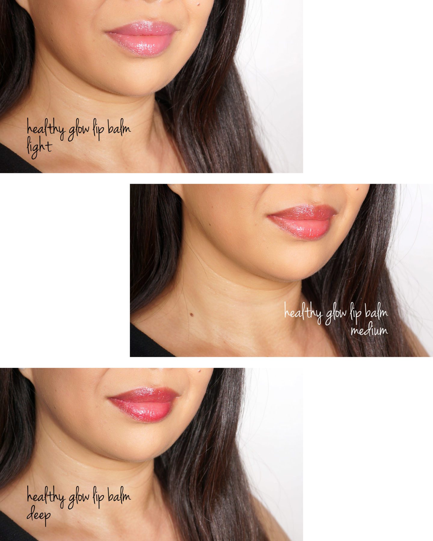 Chanel Les Beiges Healthy Glow Lip Balm Light, Medium and Deep swatches